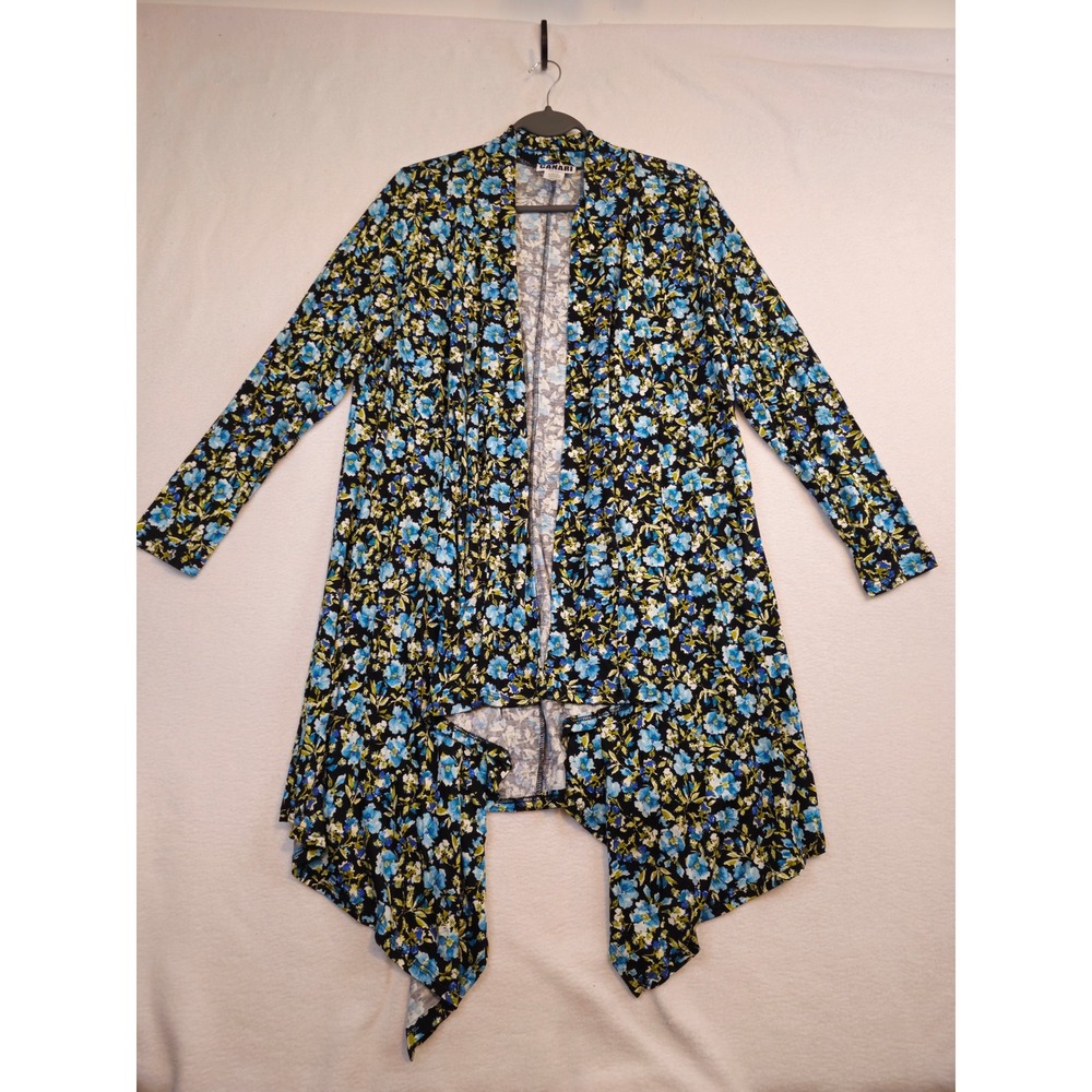 Canari Womens Blue Floral Open Front Waterfall Cardigan Handkerchief Hem